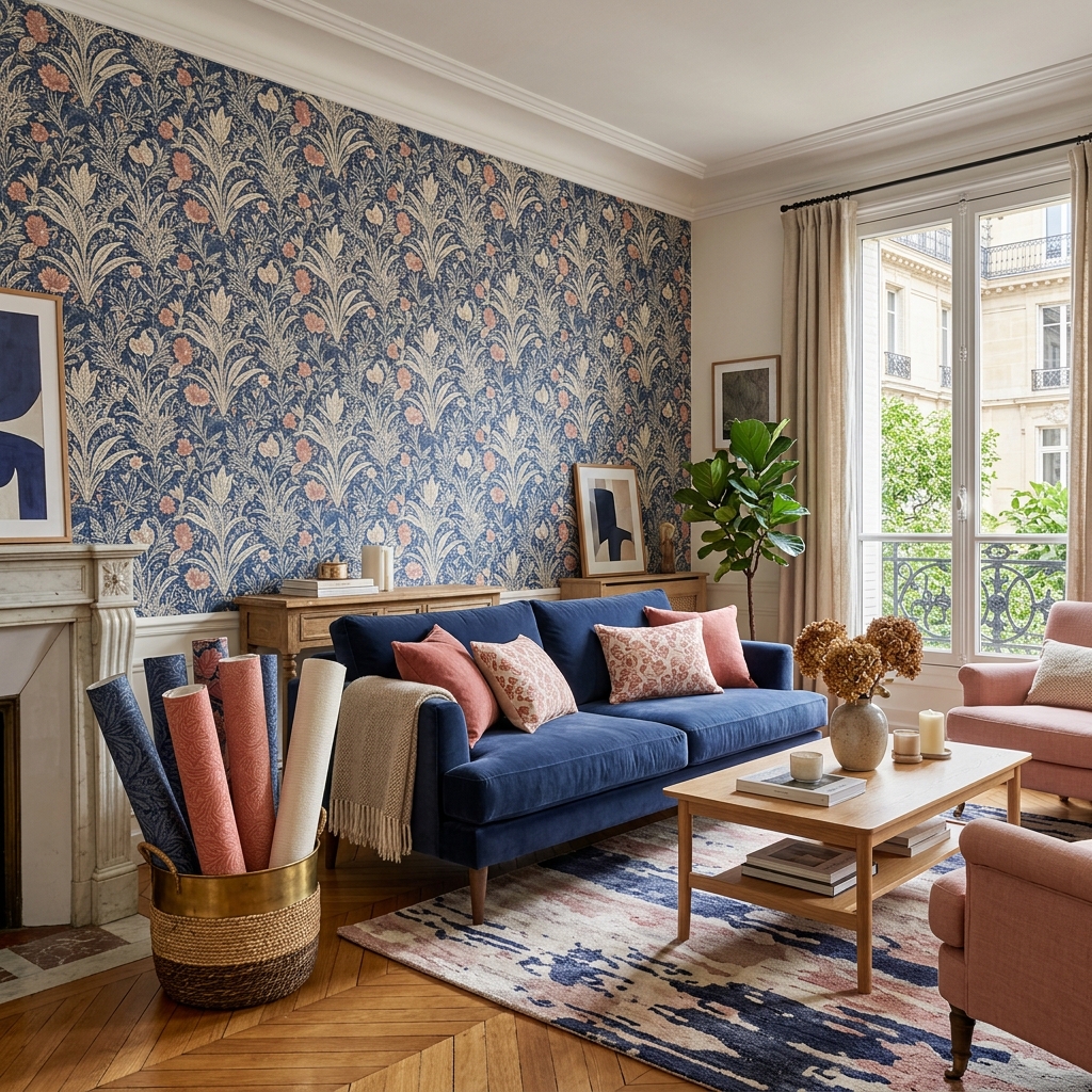 Pose de tapisserie et papier peint dans un intérieur moderne